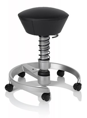 SWOPPER CLASSIC 3D-Aktiv-Bürostuhl Hocker Sitzpolster Normal, Farbe schwarz (Leder), Fussring mit Rollen nach DIN EN 12529, Feder SMALL 40 - 80 kg, Basis Titan, Federfarbe schwarz (SWOPA80TRSML)