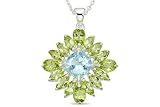 3 3/8 Carat Sky Blue Topaz and Peridot Sterling Silver Pendant w/Chain