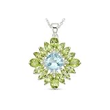3 3/8 Carat Sky Blue Topaz and Peridot Sterling Silver Pendant