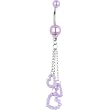 Purple Faux Pearl Hollow Heart Chain Drop Belly Ring