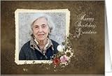 grandma, birthday, damask, photo card, bouquet, flower Card