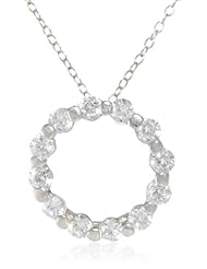 Sterling Silver Cubic-Zirconia Fancy Bezel Set Open Circle Pendant Necklace, 18"