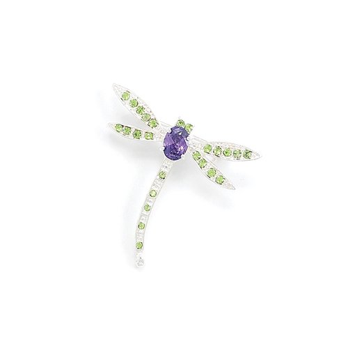 Cleversilver's Dragonfly Fashion Pin With Purple And Green Swarovski Crystal