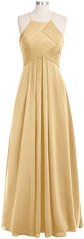 Tivansi Women's Halter Chiffon Long Bridesmaid Dresses gold Size 18