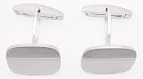 Rounded Edge Satin and Stripes Sterling Silver Mens Cufflinks