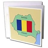 777images Flags and Maps - The map and flag of Romania with Romania printed in both English and Romanian. - Greeting Cards-12 Greeting Cards with envelopes