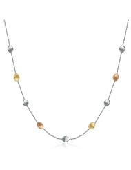14K Yellow Gold and Sterling Silver Textured Pebbled Stationed Necklace