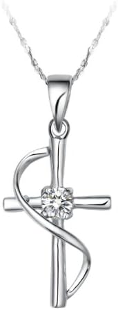 18K White Gold Plated Trendy Cross White Crystal Pendant Necklace
