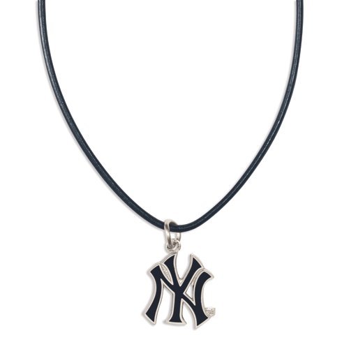 NY New York Yankees Leather Cord Necklace and Enameled Pendant MLB Baseball Sports Team Logo