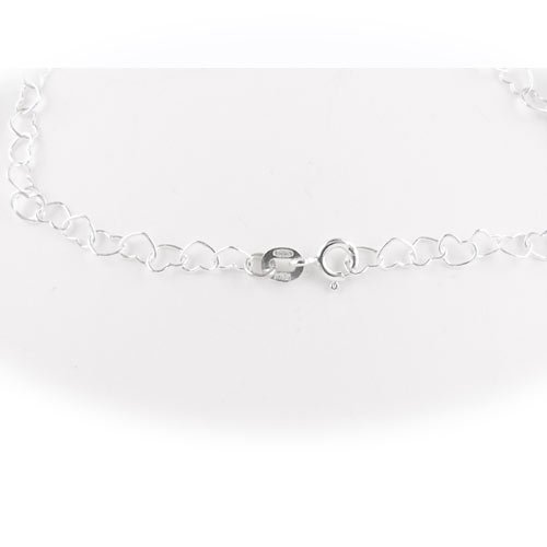 Heart Link Sterling Silver Nickel Free Chain Bracelet Italy 7.5 Inch