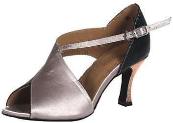 Beautiful Leather & Satin Stitching Cross Strap Hollow-out Ballroom Latin Dance Sandals For Ladies , Silver , US5.5 / EU36 / UK3.5 / CN35