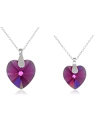 Sterling Silver Mother and Daughter Colored Swarovski Element Heart Pendant Necklace s, 18", set of 2