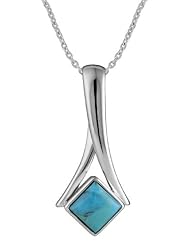 Tarnish Resistant Rhodium Plated .925 Sterling Silver Genuine Square Turquoise Pendant (28 x 13 mm) on an 18 inch Cable Chain Necklace. 100% Satisfaction Guaranteed.