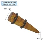 Amber Stone Ear Stretcher with Rubber O Rings - Size stretches from 6 gauge to 00 gauge