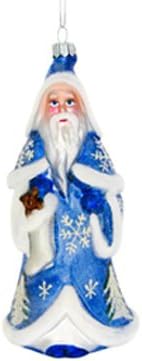 Blue Snowflake Santa Glass Ornament