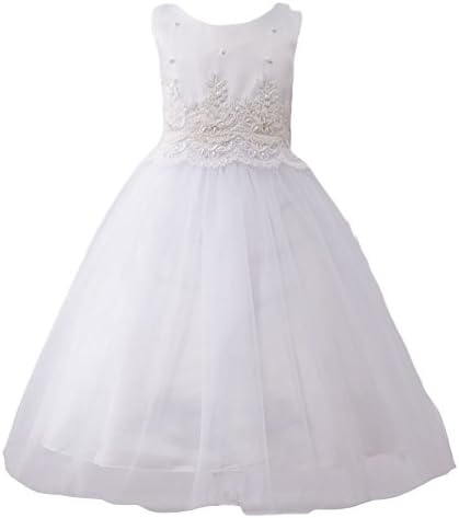 Amecema Girls' Hand Embroidery White Flower Formal Party Dress 4