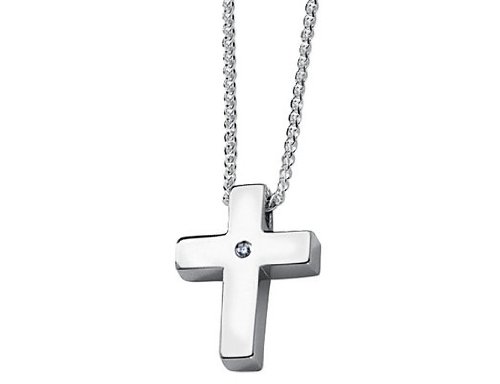 Diamond Cross Pendant in Sterling Silver with Chain