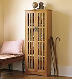Large Arts and Crafts Style Glass-Front Media Storage Cabinet with Adjustab ....