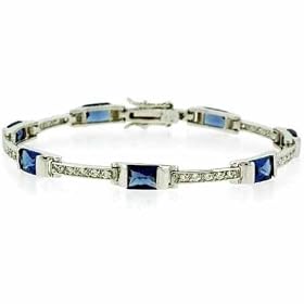 Sterling Silver Bracelet with Simulated Tanzanite CZ Simulated Diamond CZ by 