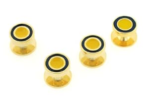 Blue and yellow enamel set of 4 shirt studs with presentation box. Made in the USA