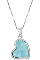 Sterling Silver Natural Larimar Heart Pendant with 18" Chain