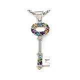 1.91 cttw Large Sterling Silver and 18kt Multi Color Key Pendant with Amethyst, Blue Topaz, Citrine...