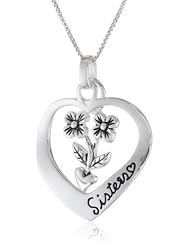 Sterling Silver Sisters Heart Pendant Necklace