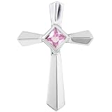 Pink Sapphire Cross Pendant set in 14k White Gold