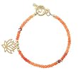 Gold Vermeil Lotus Flower Blossom, Swarovski Crystal and Orange Carnelian Beaded Gemstone Toggle Bracelet, 7 1/2" long, #8081