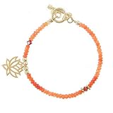 Gold Vermeil Lotus Flower Blossom, Swarovski Crystal and Orange Carnelian Beaded Gemstone Toggle Bracelet, 7 1/2