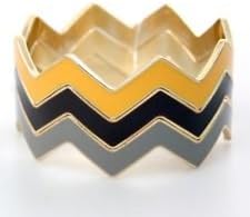 Gold & Yellow Grey and Black Chevron 3pc Bangle Bracelet Set