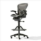 Herman Miller® Aeron Deluxe Work Stool Graphite - Adjustable Arms - PostureFit Lumbar Support - High Height