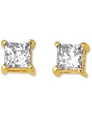 14k Yellow Gold 6mm Princess Cut 2.0 ct Cubic Zirconia Stud Earrings