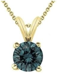 1.00 CT Round Blue Diamond Solitaire Pendant in 14K Yellow Gold