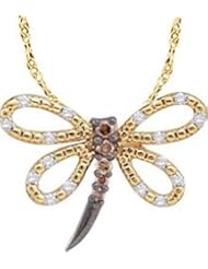 14k Yellow Gold Cognac-brown Colored & Natural White Colored Diamond Dragonfly Bug Insect Fashion Pendant with 18" Chain - .25 (1/4) Ct.t.w.