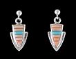 Sterling Silver, Turquoise and Pink Coral Arrowhead Earrings, #1700