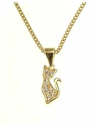 kala-isjewels - Ladies 18ct Gold Plated CZ " Cat "Pendant ( 0,78" ) and Chain (17,71" )