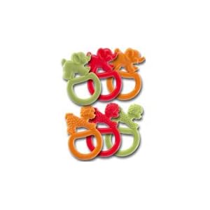 Two Vanilla Teething Rings - Pink Poodle/Orange Elephant