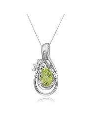 14K White Gold Oval Peridot and Diamond Teardrop Pendant (1/2ct tgw 18" Chain)