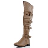 West Blvd Womens TEHRAN THIGH HIGH Boots Over The Knee Motorcycle Biker Riding Flat Heels Shoes ,Khaki ,6.5