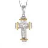 14K White Gold Diamond Cross Pendant 18