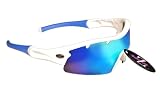 RayZor Professional Lightweight UV400 White Sports Wrap Running Sunglasses, With a 1 Piece Vented Blue Iridium Mirrored Anti-Glare Lens.