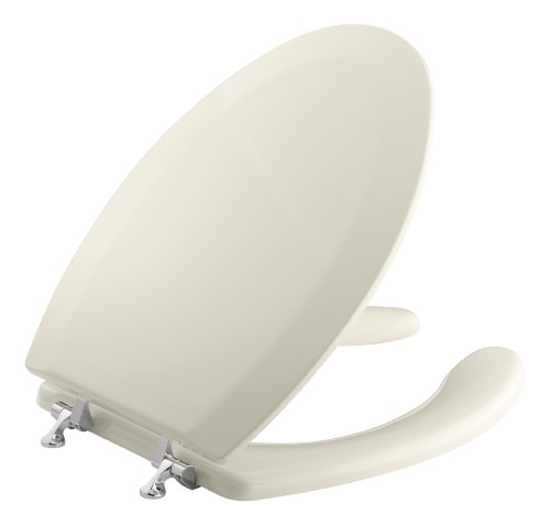 Kohler K-4710-GS-47 Triko Elongated Molded Toilet Seat with Open Front, Cover and Polished Chrome Hinges, Almond