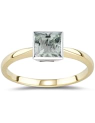 0.89 Cts Green Amethyst Solitaire Ring in 14K White & Yellow Gold