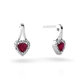 14K White Gold Genuine Heart Ruby Earrings
