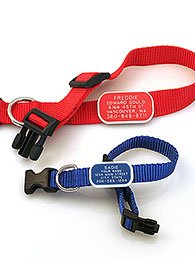 ID Collar - Personalized Pet ID Collar Tag lays flat and is already attached to an Adjustable Nylon Dog and Cat Collar