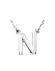 Block Initial Necklace in Sterling Silver, Letter N