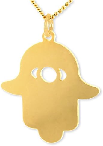 Gold Plated Tiny Hamsa Hand Necklace for Women Evil Eye Pendant Protection Jewelry Laser Cut Out Design, 17.5" Chain