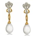 10K Gold Fleur de Lis Earrings w White Pearls & Diamond