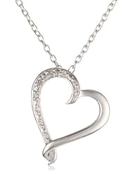Womens Sterling Silver "Kissing Heart" Diamond Pendant Necklace (0.03 cttw, I-J Color, I2 Clarity), 18"